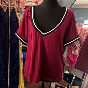 Boohoo Top, Maroon, Low Cut Top, Detail Neck and Sleeves